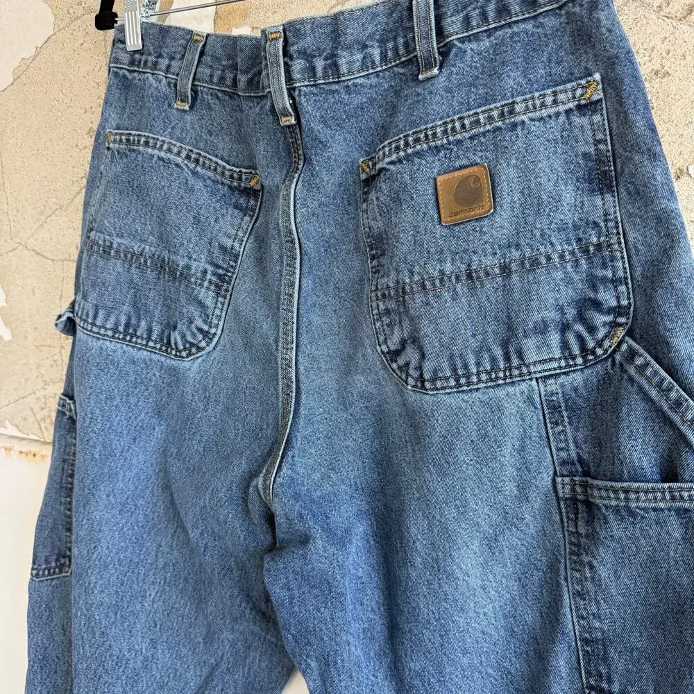 Y2K Carhartt Carpenter Jeans 36x30 Baggy Dunagree Fit Med‎ Wash Distressed Denim